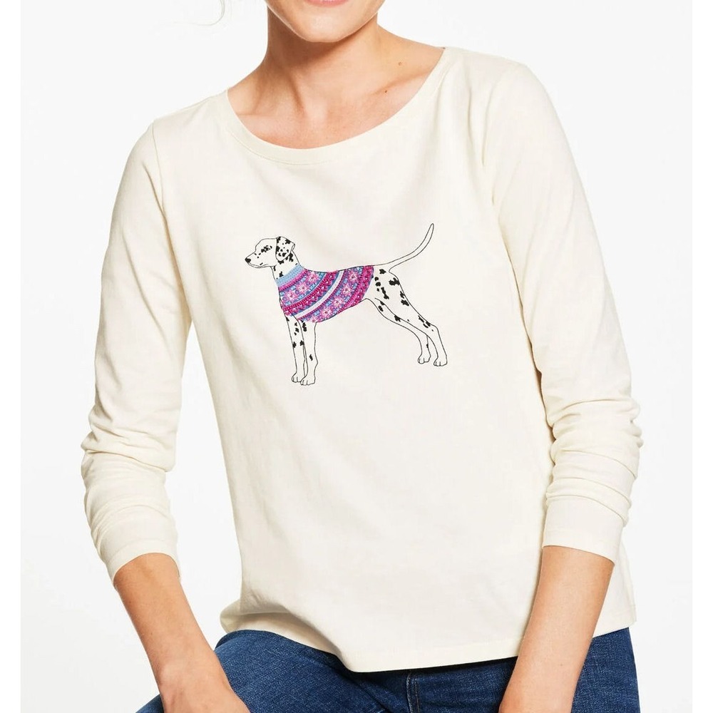 Talbot's Beads & Sequins Dalmation Dog Long Sleeve Crewneck Tee - XS